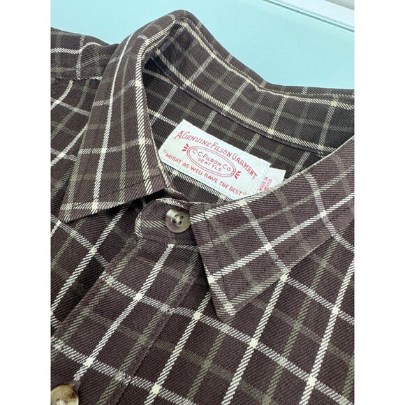 CC Filson Men Flannel Shirt 100% Wool Large L Brown Plaid Button Up - Picture 2 of 10